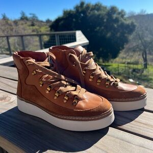 Brown Leather High-Top Sneakers